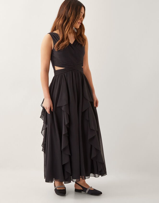 Clemmie Cut-Out Ruffle Prom Dress, Black (BLACK), large