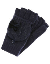 Sparkle Bow Capped Gloves with Recycled Fabric, Blue (NAVY), large
