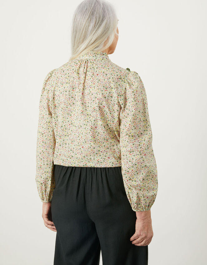 Floral Printed V-Front Frill Top, Ivory (IVORY), large