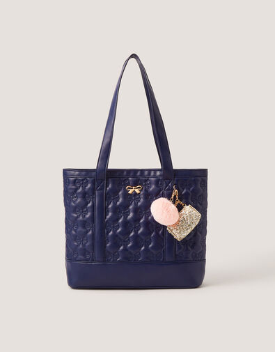 Bow Quilted School Tote Bag, , large
