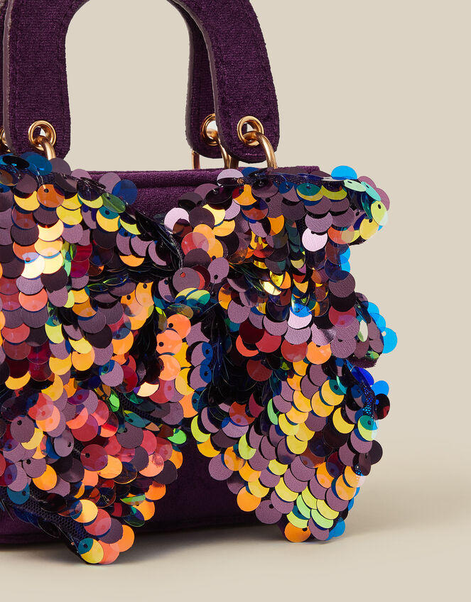 Sequin Bow Tote Bag, Purple (PURPLE), large