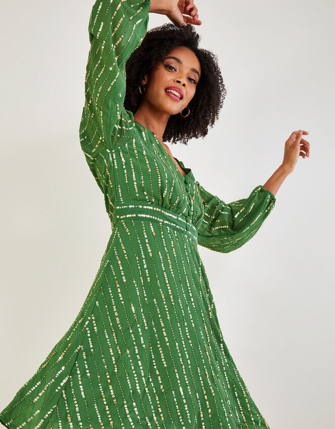 Robin Short Embellished Dress in Recycled Polyester, Green (GREEN), large