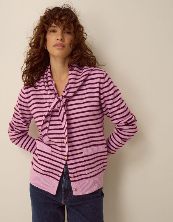 Shola Stripe Cardigan & Scarf, Pink (PINK), large
