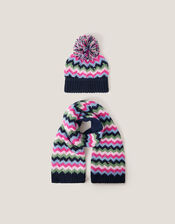 Zig Zag Bobble Hat & Scarf Set, Multi (MULTI), large