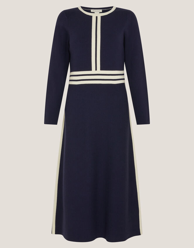 contrast knit midi dress Keli Contrast Stripe Knit Midi Dress Blue | Knit Dresses
