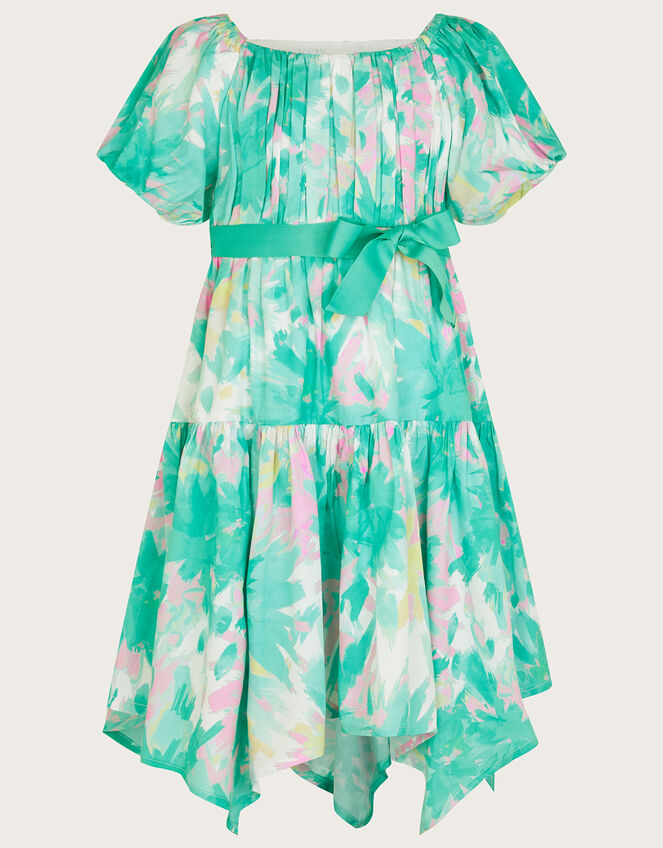 Palm Print Hanky Hem Dress, Green (GREEN), large