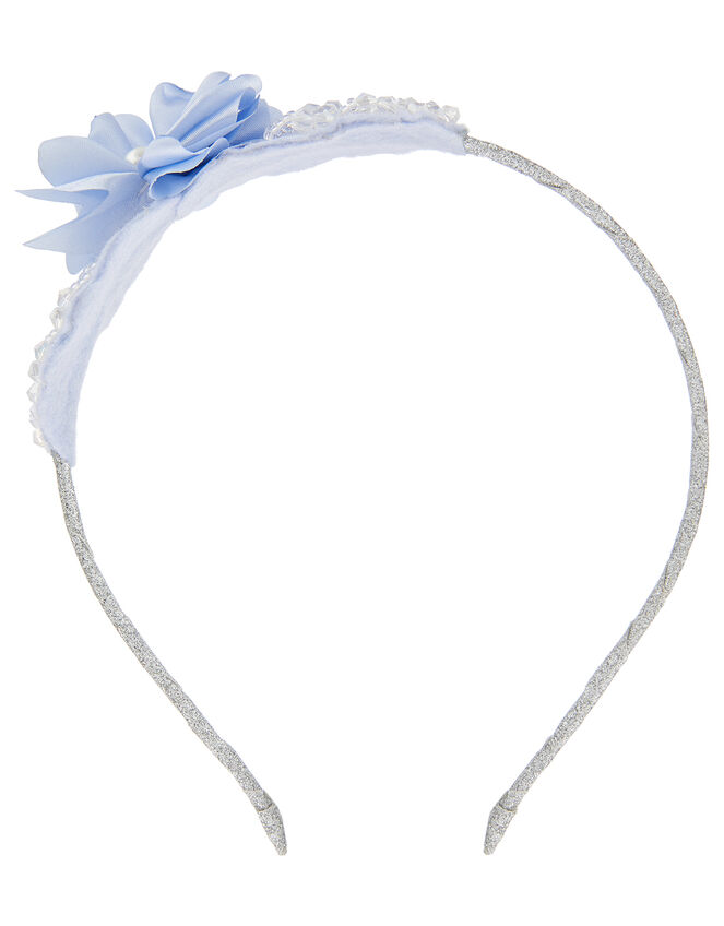 Nadia Beaded Bow Headband With Satin Flower, , large