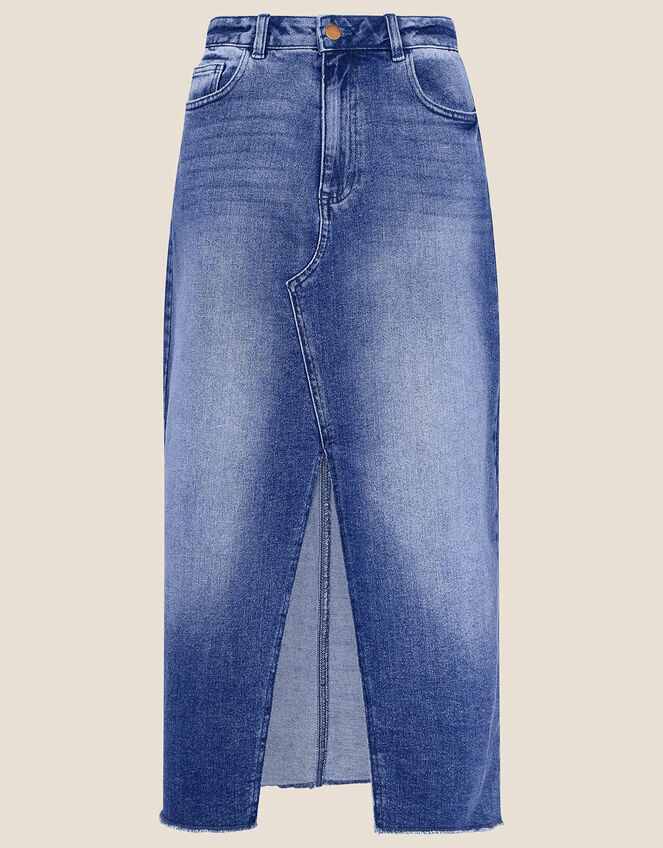 Sasha Denim Split Front Midi Skirt, Blue (DENIM BLUE), large