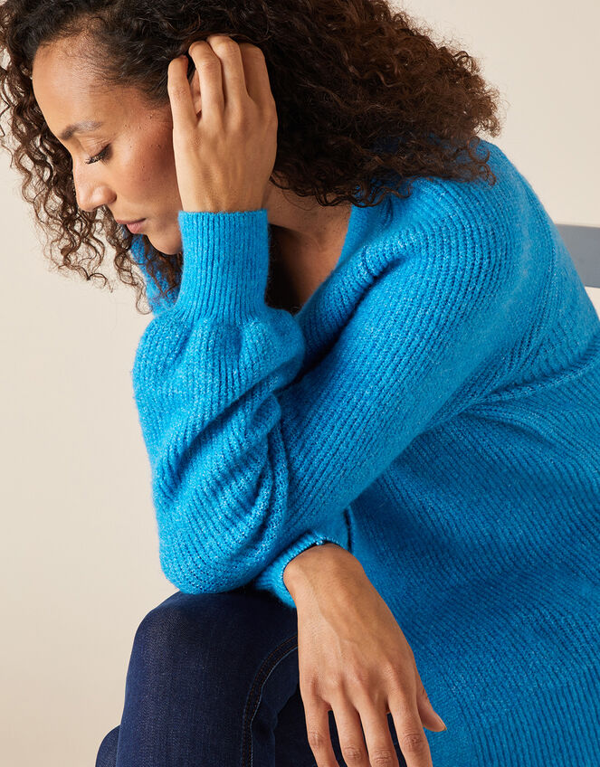 Cosy Knit Cardigan in Wool Blend, Blue (BLUE), large