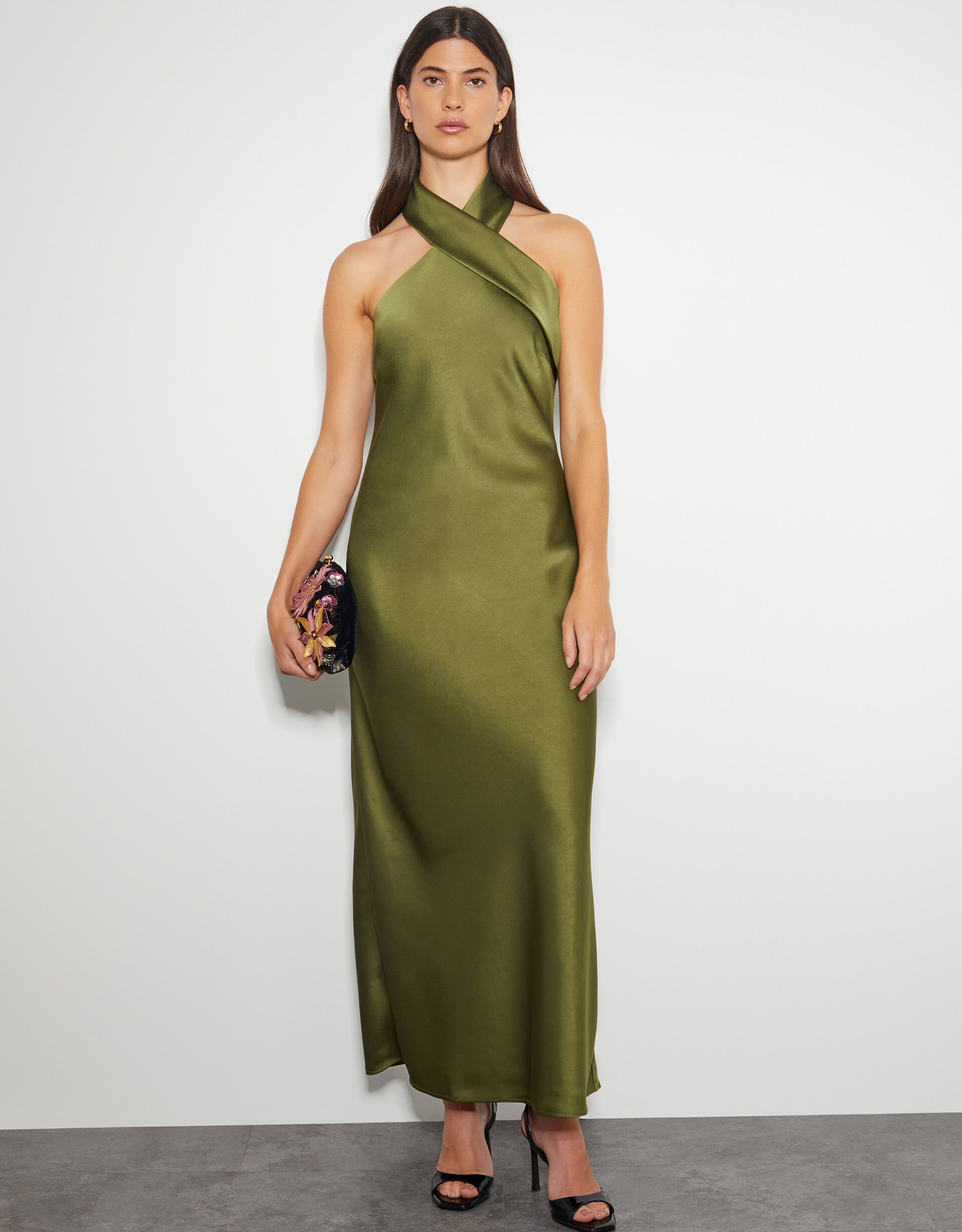 Jodie Halter Satin Maxi Dress Green