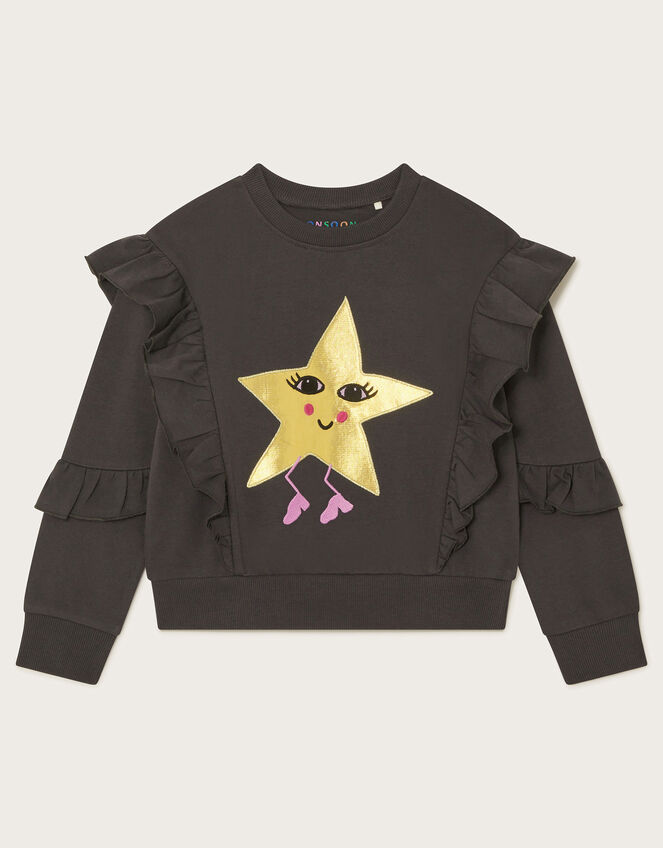 Metallic Star Ruffle Jumper, Black (BLACK), large