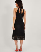 Halter Metallic Pointelle Short Dress, Black (BLACK), large