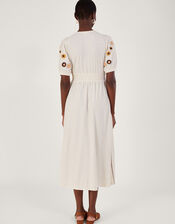 Crochet Trim Midi Dress in Linen Blend, Natural (NATURAL), large
