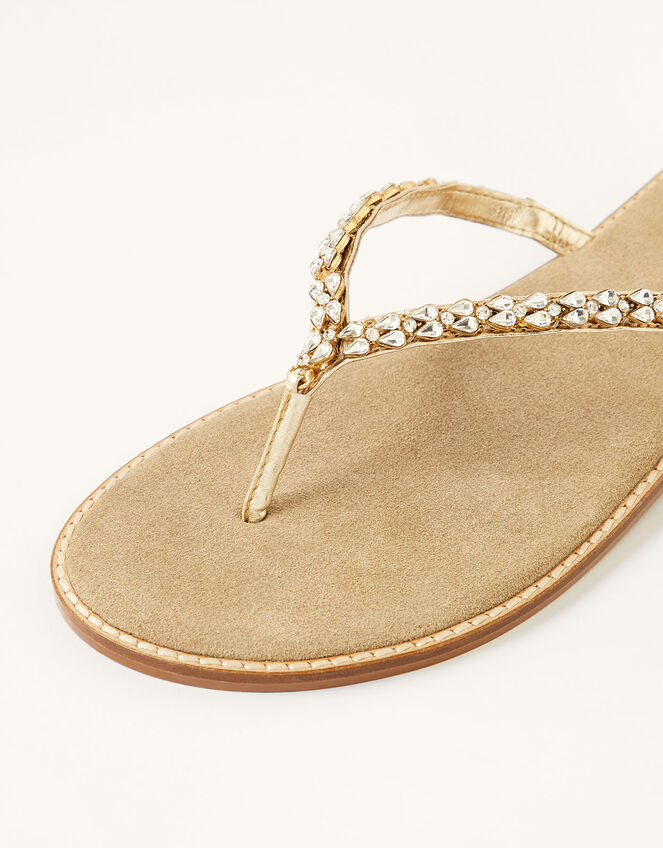Embellished Leather Flip Flops, Gold (GOLD), large