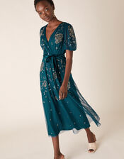 Roza Embellished Midi Dress, Teal (TEAL), large