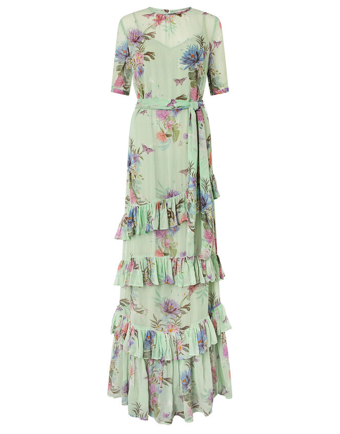 Atelier Aesha Floral Tiered Maxi Dress, Green (GREEN), large