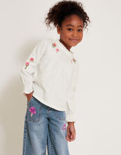Embroidered Floral Top, Ivory (IVORY), large