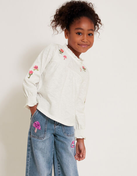 Embroidered Floral Top, Ivory (IVORY), large