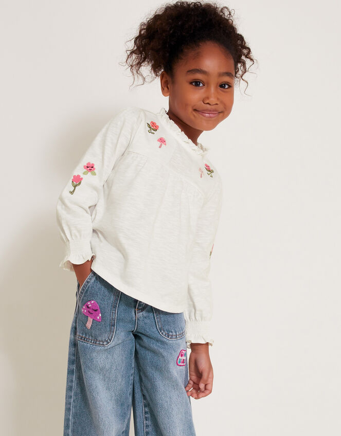 Embroidered Floral Top, Ivory (IVORY), large
