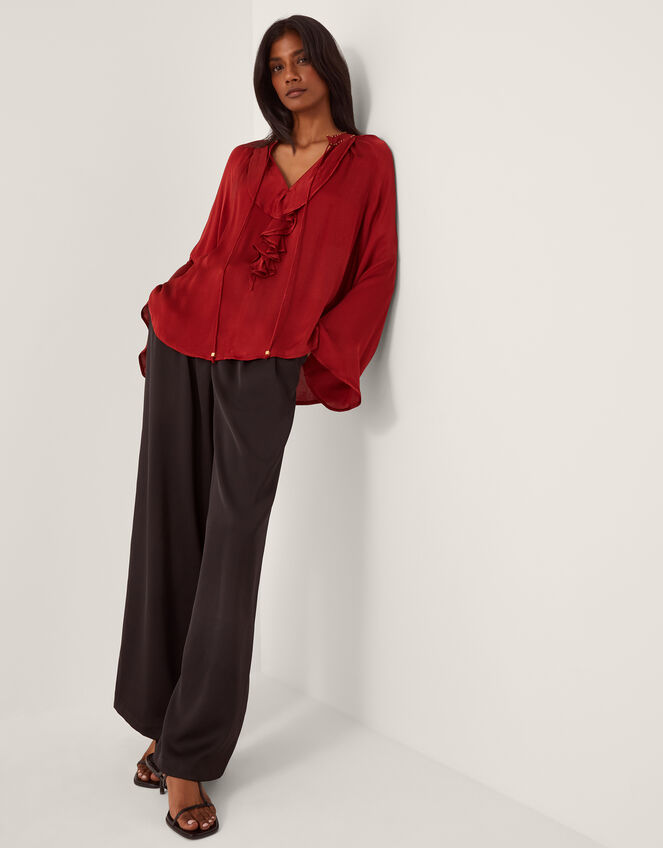 Arlette Frill V-Neck Blouse, Red (BURGUNDY), large