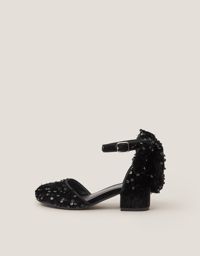 Sequin Velvet Bow Heels, Black (BLACK), large