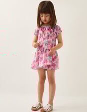 Tropical Floral Shirred Top and Skort Set, Pink (PINK), large