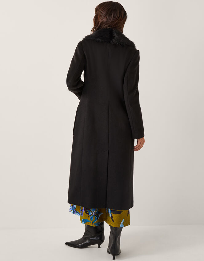 Fearne Faux Fur Collar Long Coat, Black (BLACK), large