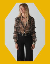 Maison Hotel Floral Ruffle Blouse, Black (BLACK), large