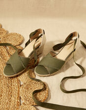 Tie Up Espadrille Wedges, Green (KHAKI), large