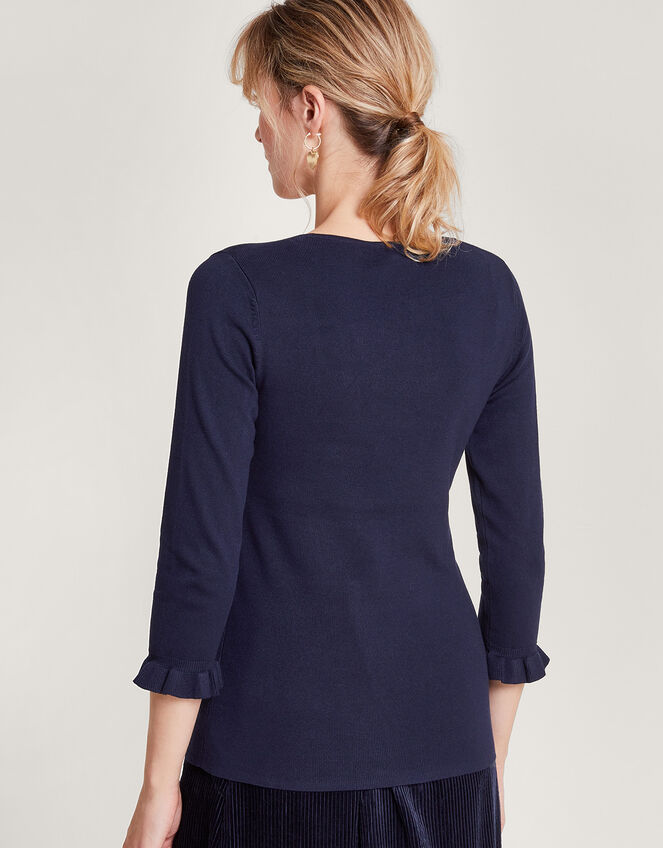 Square Neck ¾ Sleeve Jumper with LENZING™ ECOVERO™ , Blue (NAVY), large