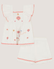 Baby Mermaid Embroidered Top & Shorts, Ivory (IVORY), large