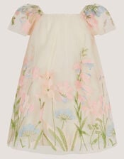 Baby Bryony Floral Embroidered Party Dress, White (WARM IVORY), large