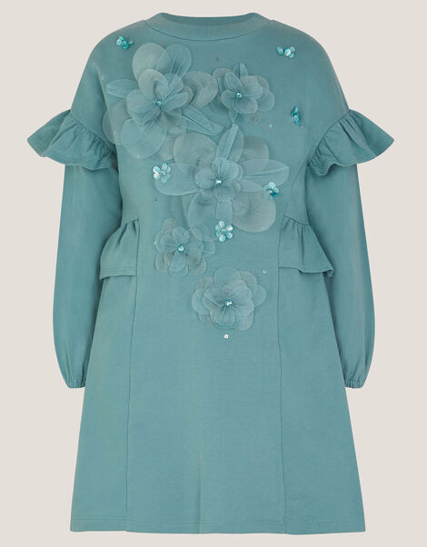 Floral Appliqué Sweatshirt Dress, Green (GREEN), large
