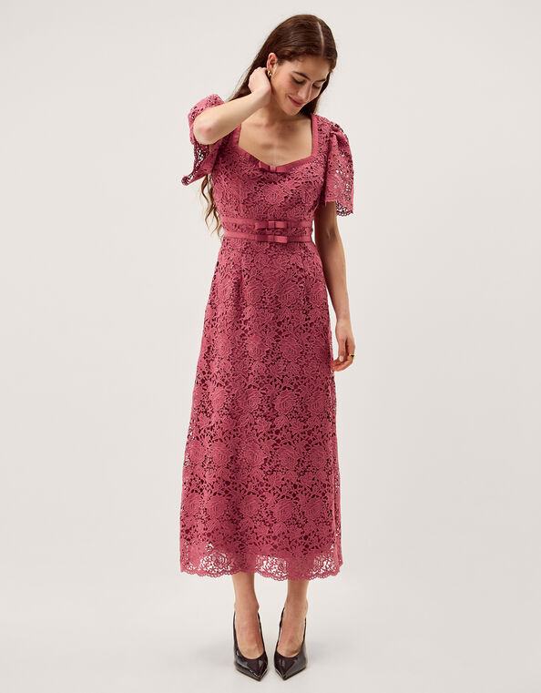 Regina Short Sleeve Lace Midi Dress, Pink (ROSE), large