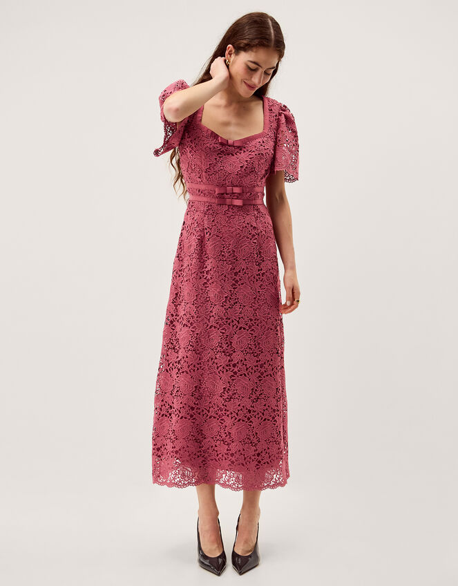 Regina Short Sleeve Lace Midi Dress, Pink (ROSE), large