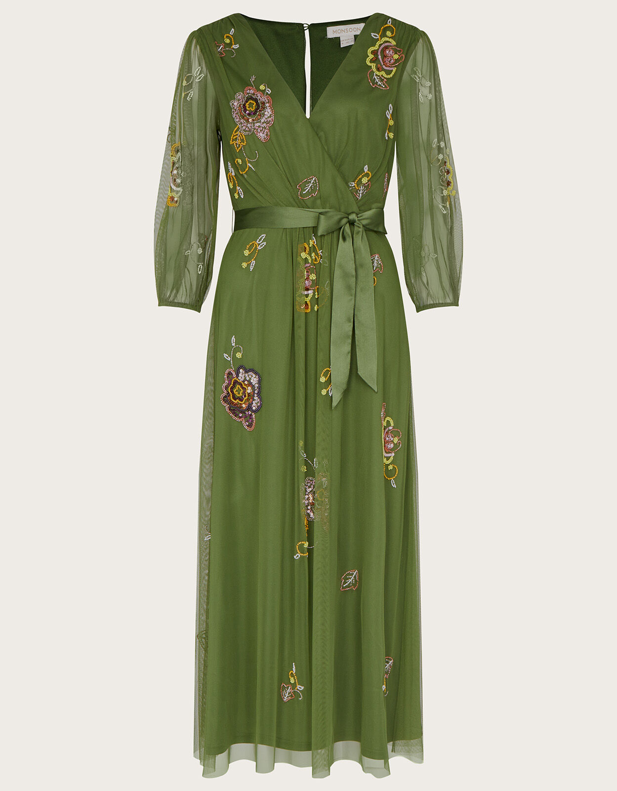 Reese Embellished Wrap Dress in Recycled Polyester Green