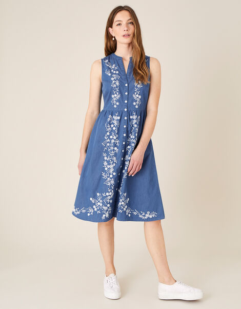 Floral Embroidered Dress Blue, Blue (DENIM BLUE), large