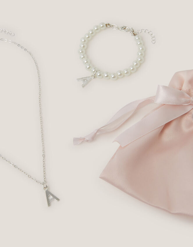 Initial Necklace & Bracelet Pouch Set, Multi (MULTI), large