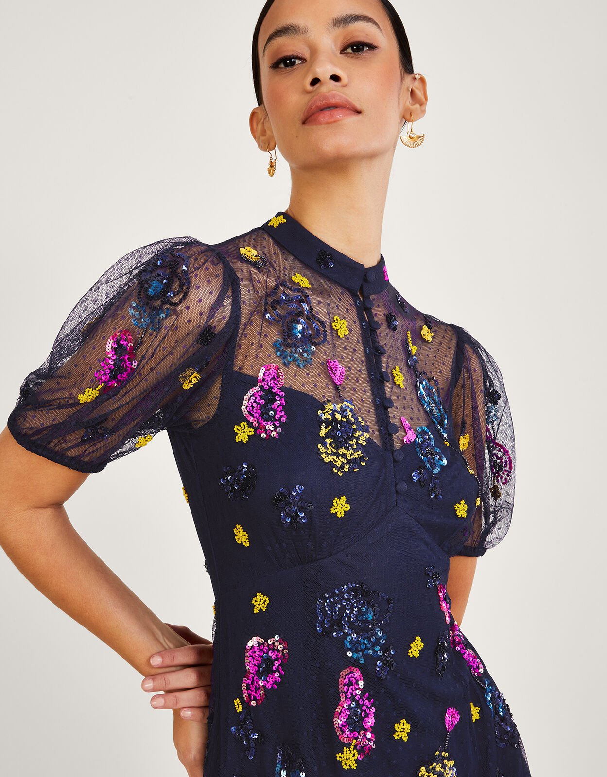 Natalia Embellished Midi Dress Blue