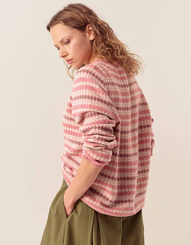 East Becky Alpaca and Cashmere Fairisle Jumper, Pink (PINK), large