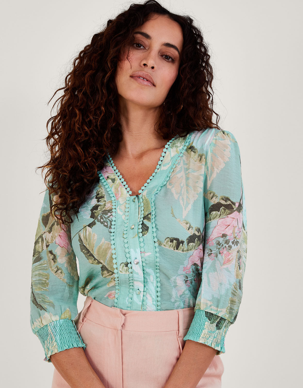 Clara Palm Print Blouse Green