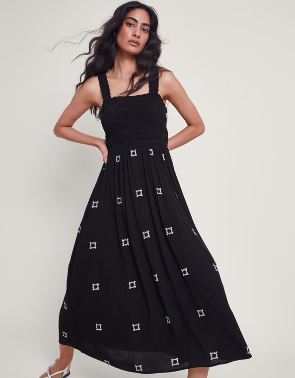 Briar Shirred Maxi Dress, Black (BLACK), large