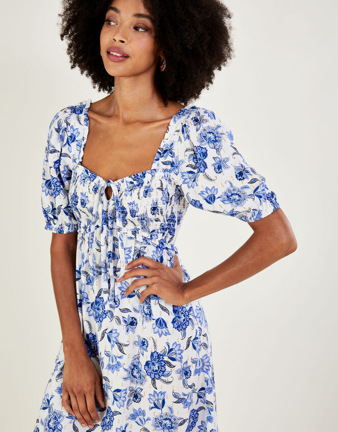 Floral Print Tie Detail Maxi Dress, Blue (BLUE), large