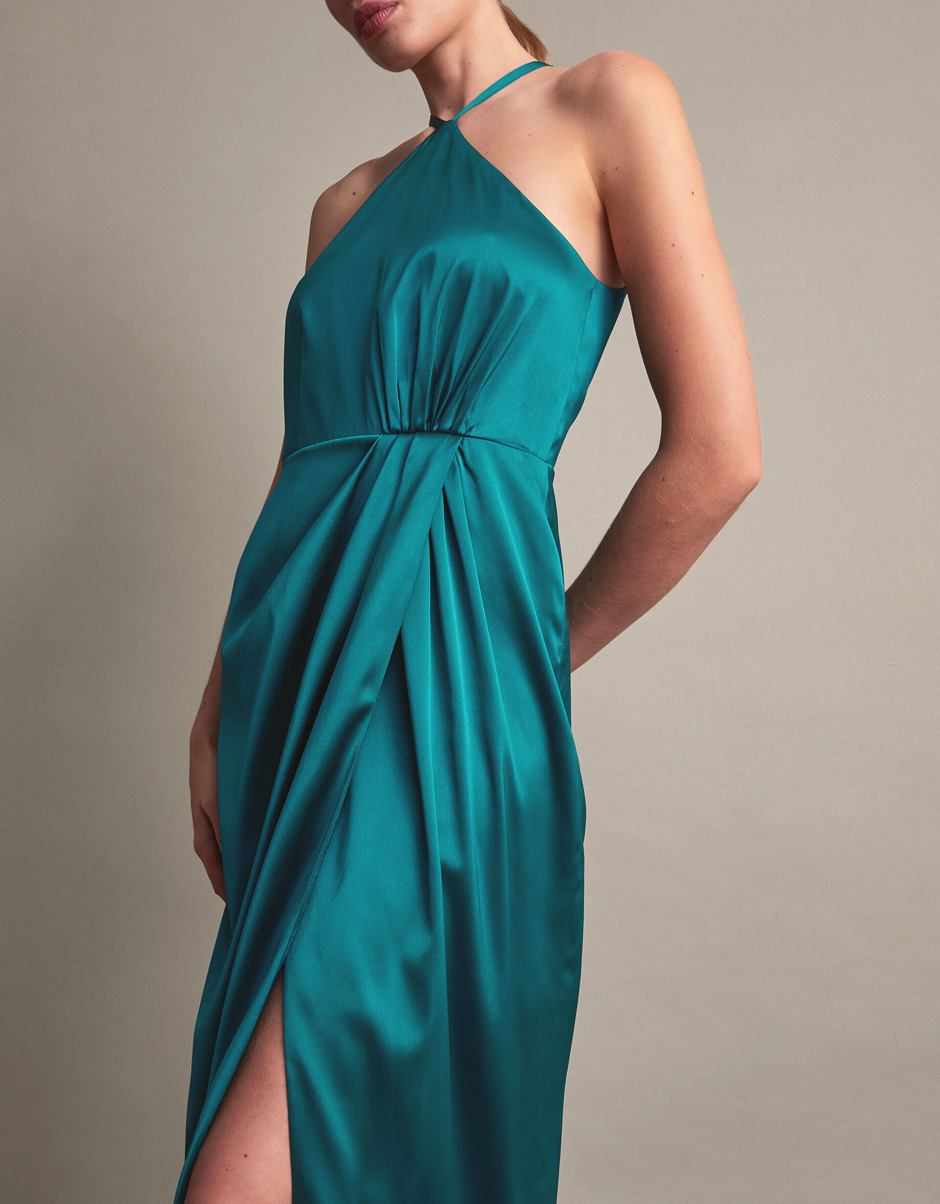 Sabrina Corsage Halterneck Dress Teal