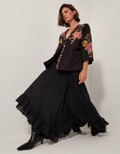 Elsie Frill Maxi Skirt, Black (BLACK), large