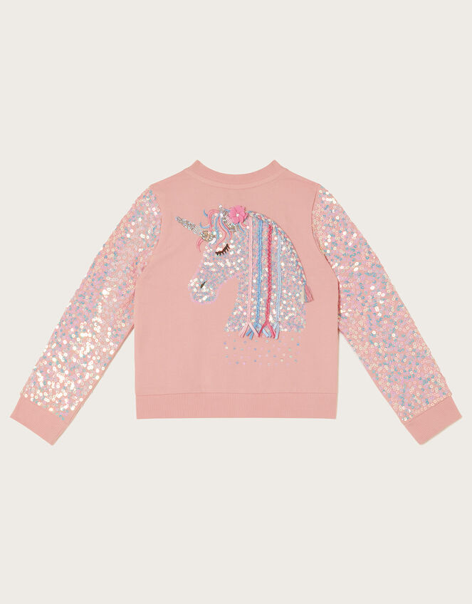 Sequin Sleeve Unicorn Bomber Jacket, Pink (PINK), large