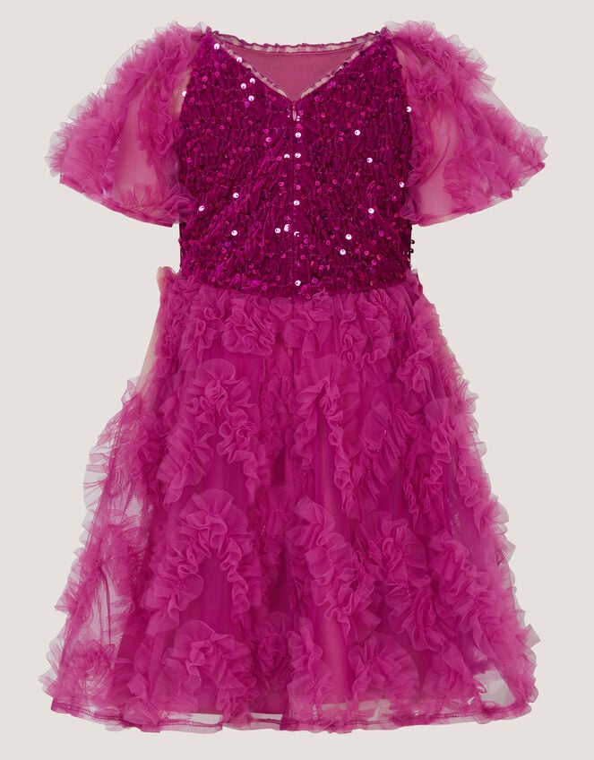 Cora Sequin Ruffle Party Dress, Pink (MAGENTA), large
