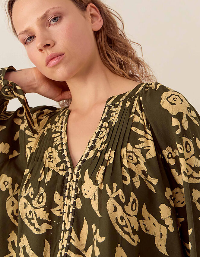 East Kris Hand Batik Top, Green (OLIVE), large