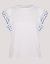 India Embroidered Flutter-Sleeve Top, Ivory (IVORY), large