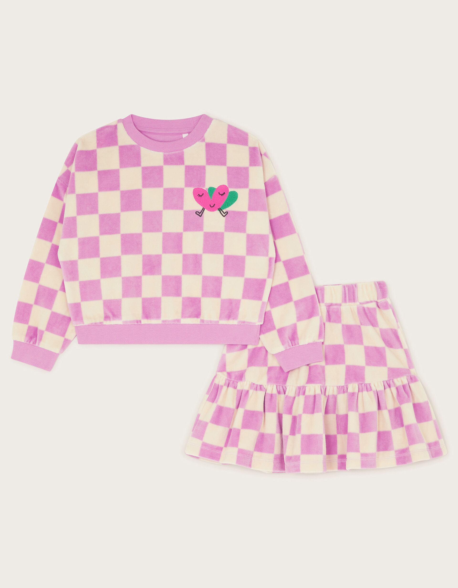 Checkered Velour Sweatshirt and Skirt Set Purple Girls Sets Outfits Monsoon US